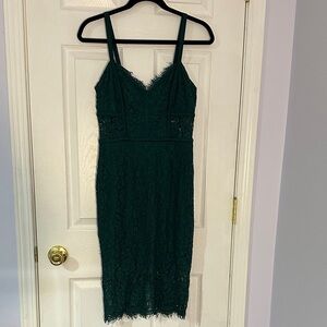 Express Dark Green Lace Midi Dress (Size: 2)